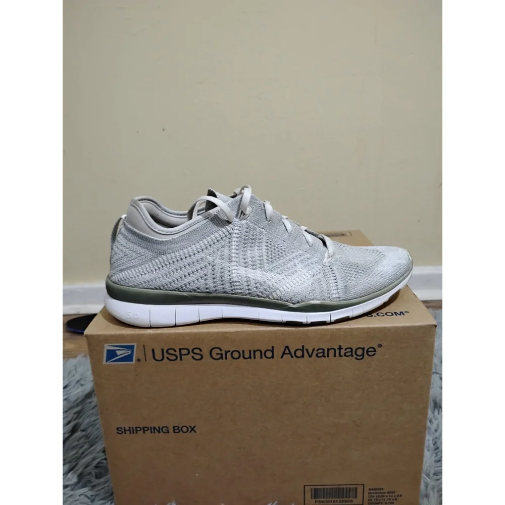 Nike Women’s Lightweight Flyknit Running Shoes - Light Gray with Olive Accents
